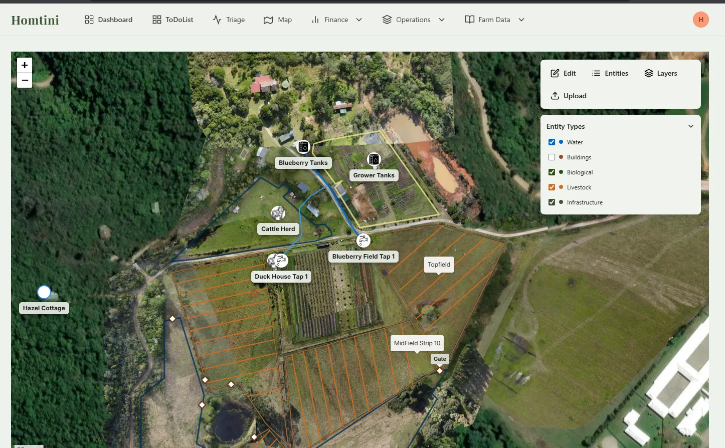 Farm map with paddock rest borders